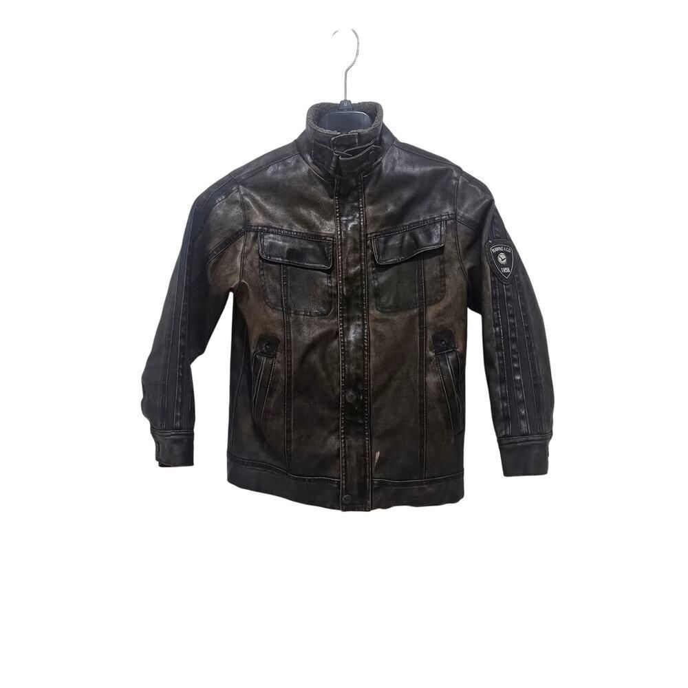 HAWKE & CO Moto JACKET COAT Jrs Brown Faux LEATHER Fleece MOTORCYCLE Size 8